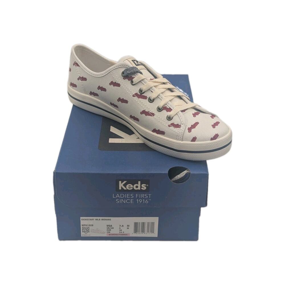 Keds Womens Size 7.5 Cleveland Indians Kickstart All Over Logo Shoes WF61028 NEW